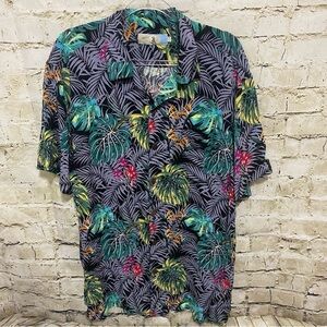 High Surf Gray Colorful Floral Hawaiian Print Vacation Button Up Shirt
